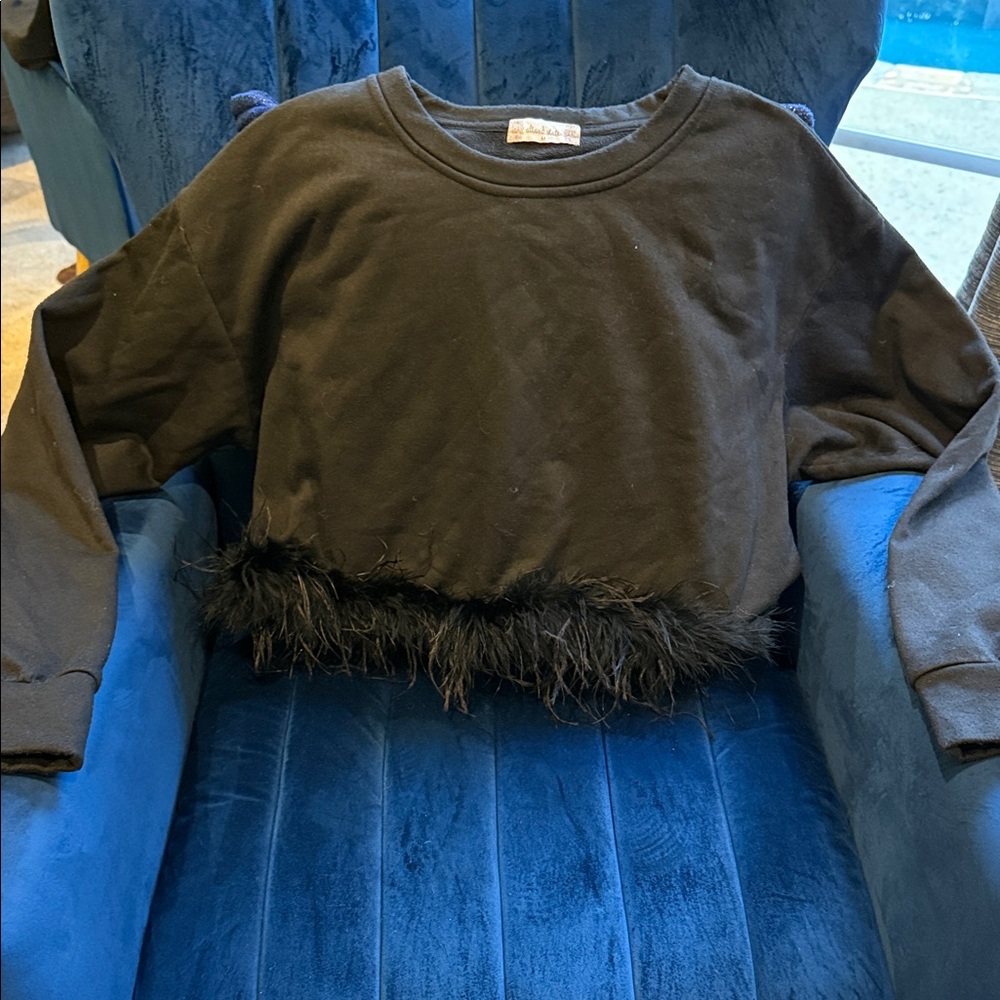 Black Kids Sweat Shirt with Feather Trim (medium) Altar’d State Back to School!